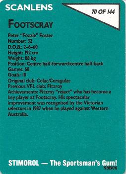 1988 Scanlens VFL #70 Peter Foster Back